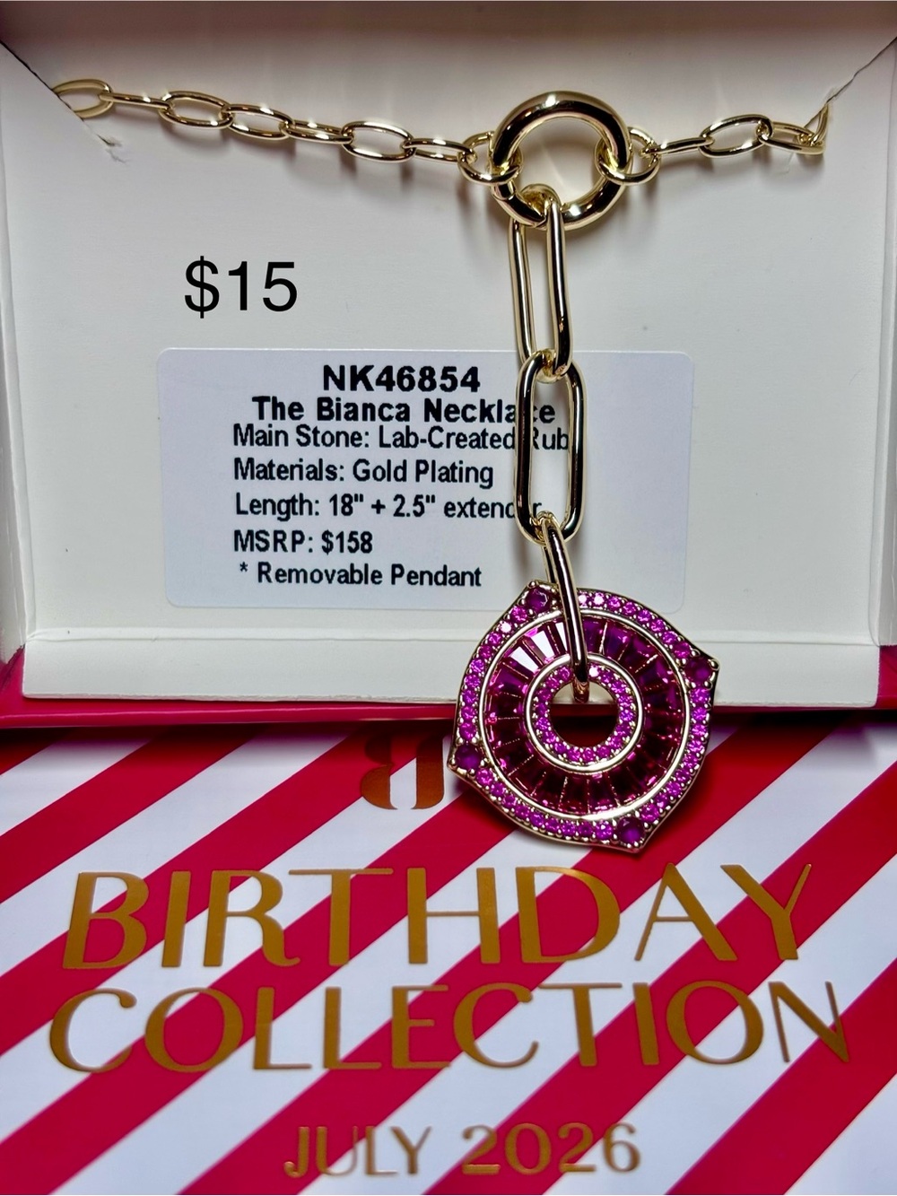 The Bianca Gold-Plated Necklace with Pink Lab-Created Ruby Pendant